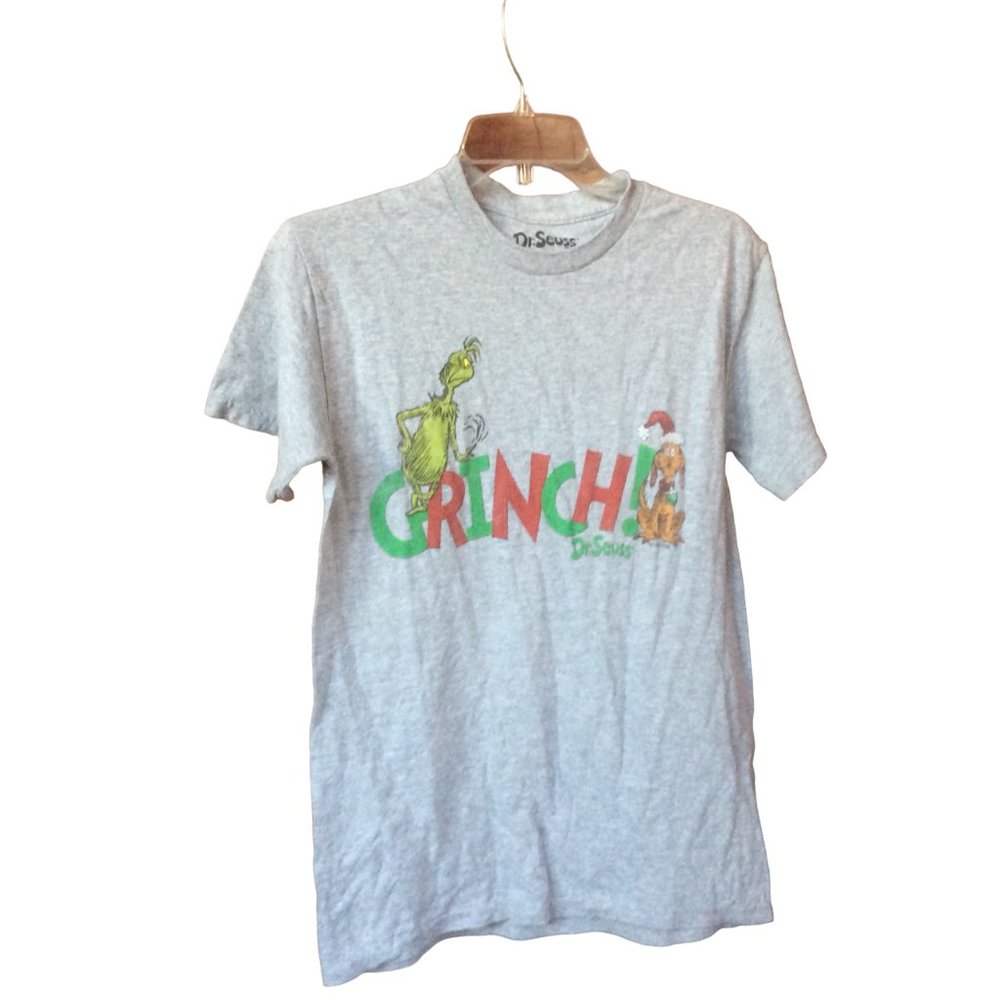 The Grinch Grey Short Sleeve Spellout T-shirt with Max the Dog Hybrid Apparel Sm